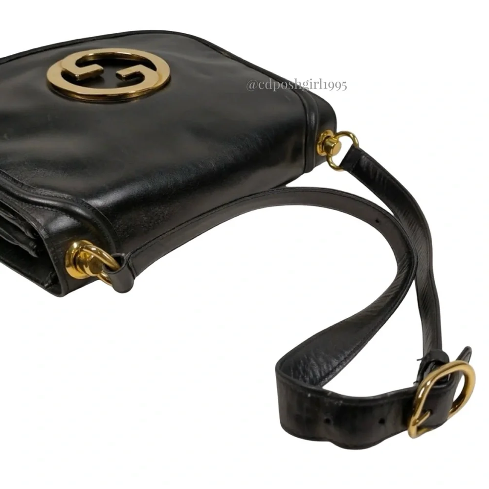 Vintage Gucci Blondie 1970s Black Leather Accordion Shoulder Bag Interlocking GG - Picture 12 of 16